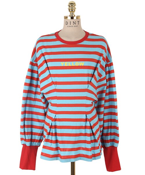 DINT（ディント）の「レタリングストライプカラー配色トップ（Tシャツ/カットソー・レディース・핑크/레드・one(44~66size)）」の3枚目の写真