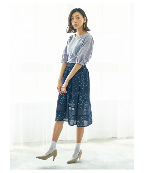 earth music&ecology（アースミュージックアンドエコロジー）の「・裾切替えドットスカート（スカート・ブラック/ネイビー/ダークグリーン・F）」の2枚目の写真