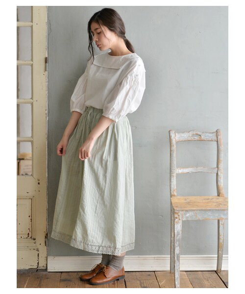 Samansa Mos2(サマンサ モスモス)の「レースピンタックスカート(スカート・オフホワイト/チャコールグレー/ミント・F)」の3枚目の写真