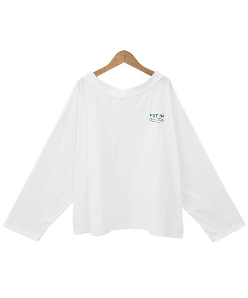 Dailyabout(デイリーアバウト)の「オフショルダープリントTシャツ(Tシャツ/カットソー・レディース・ホワイト/ブルー・FREE)」の1枚目の写真