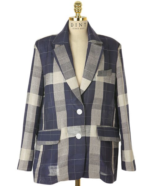 DINT(ディント)の「ミックスパタンリネンジャケット(ステンカラーコート・レディース・화이트/블랙・one(44~66size))」の3枚目の写真