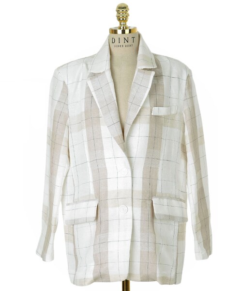 DINT(ディント)の「ミックスパタンリネンジャケット(ステンカラーコート・レディース・화이트/블랙・one(44~66size))」の2枚目の写真