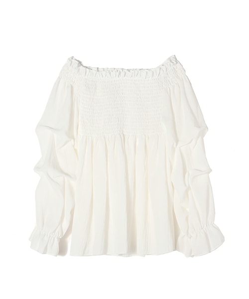 frunco（フランコ）の「ボリュームスリーブシャーリング２wayオフショルブラウス（シャツ/ブラウス・レディース・オレンジ/ホワイト/ピンク・F）」の2枚目の写真