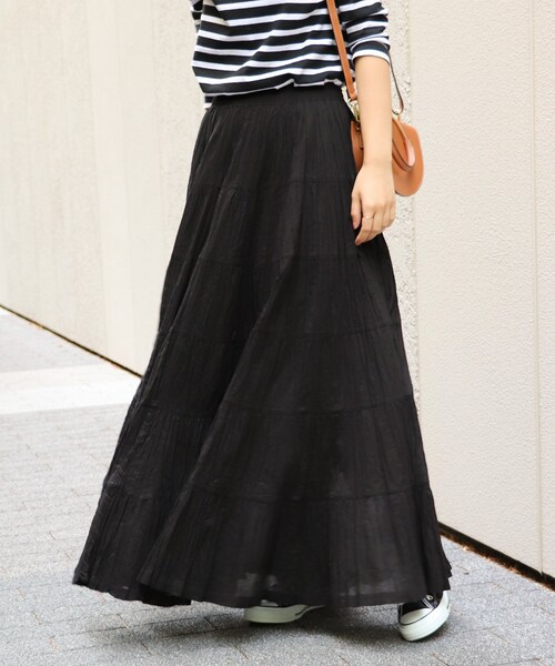 スピックアンドスパン　CO/PE 撥水ギャザースカート　36 ブラック スピックアンドスパン CO/PE 撥水ギャザースカート 36 ブラック