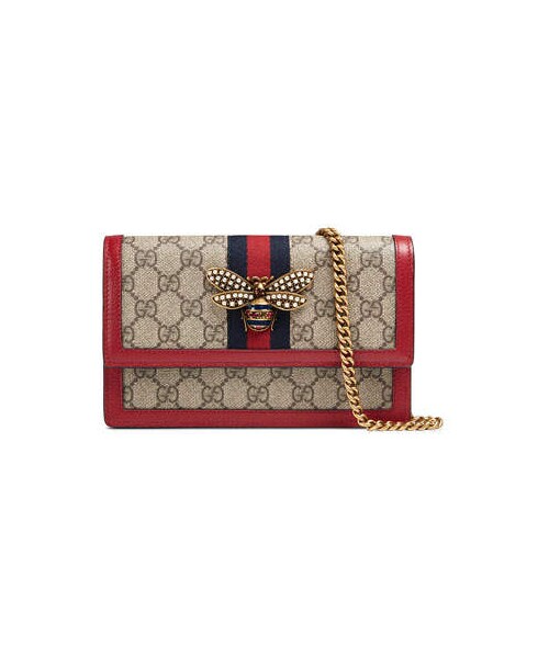 gucci queen margaret leather bee wallet on chain bag