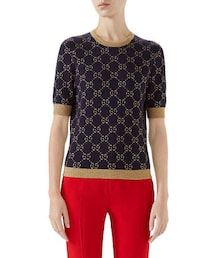 GUCCI | Gucci Crewneck Short-Sleeve Metallic GG Jacquard Sweater(ニット/セーター)