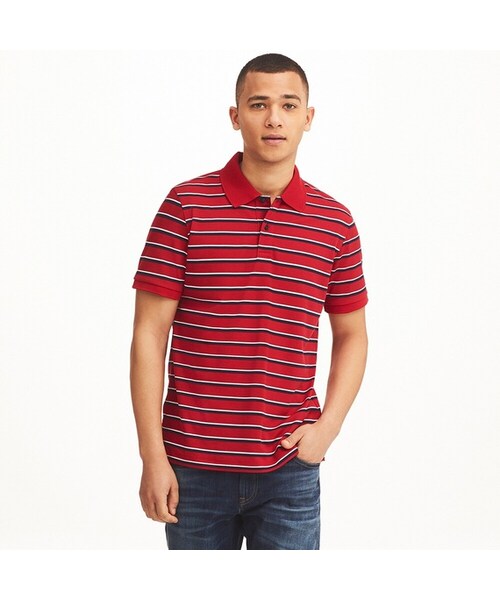 UNIQLO（ユニクロ）の「ドライEXカノコポロシャツ（ボーダー・半袖）＋（ポロシャツ・メンズ・WHITE 00/RED 17/NAVY 69・XXL/XS/S/4XL/M/XL/L/3XL）」の3枚目の写真