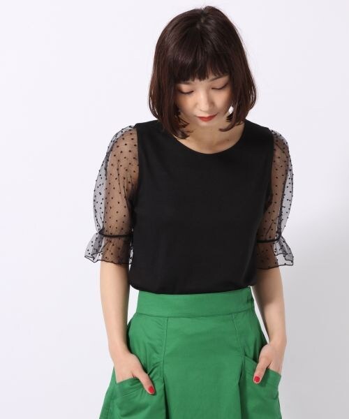 LOWRYS FARM（ローリーズファーム）の「ソデオーガンジープルオーバー（トップス・オフ/ブラック/ブラウン）」の2枚目の写真