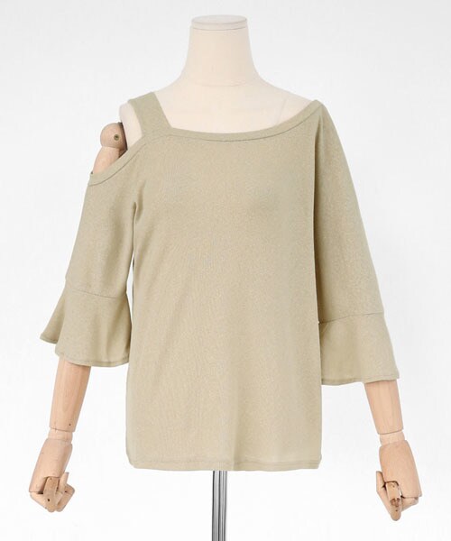 DHOLIC(ディーホリック)の「ワンショルダーラッフルTシャツ(Tシャツ/カットソー・レディース・ホワイト/ブラック/ベージュ/パープル・FREE)」の3枚目の写真