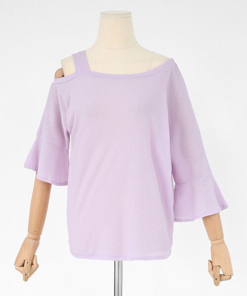 DHOLIC(ディーホリック)の「ワンショルダーラッフルTシャツ(Tシャツ/カットソー・レディース・ホワイト/ブラック/ベージュ/パープル・FREE)」の4枚目の写真