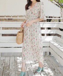 DHOLIC | ウエストタイカシュクール花柄ワンピース(ワンピース)