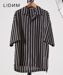 LIDNM | ストライプデシンオープンカラーシャツ【ブラック】(シャツ/ブラウス)