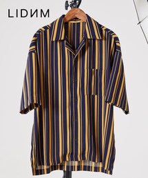 LIDNM | ストライプデシンオープンカラーシャツ【ネイビー】(シャツ/ブラウス)