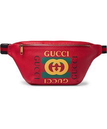 GUCCI | Gucci Webbing-Trimmed Printed Full-Grain Leather Belt Bag(メッセンジャーバッグ)