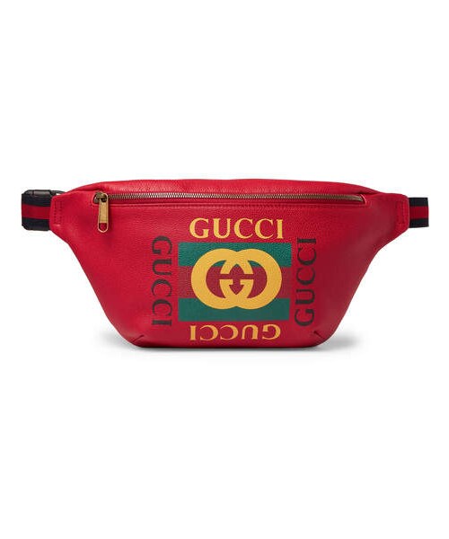 Gucci Webbing-Trimmed Printed Full-Grain Leather Belt Bag