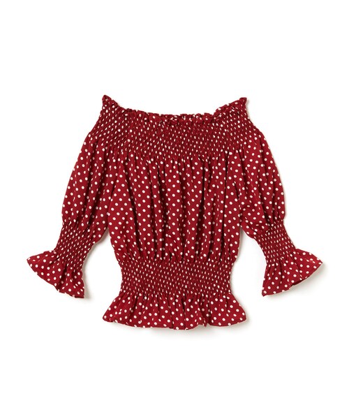 GRL（グレイル）の「ドットシャーリングオフショルトップス（シャツ/ブラウス・レディース・ブラック/レッド/オフホワイト・M）」の3枚目の写真
