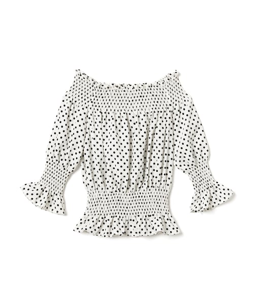 GRL（グレイル）の「ドットシャーリングオフショルトップス（シャツ/ブラウス・レディース・ブラック/レッド/オフホワイト・M）」の2枚目の写真