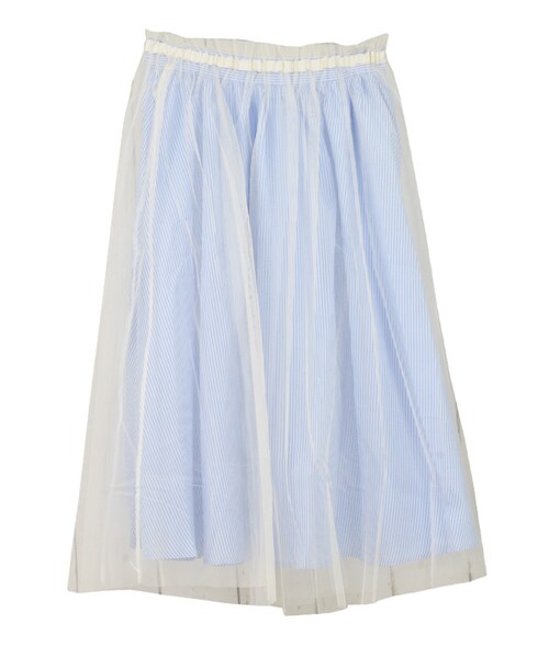STYLEBLOCK（スタイルブロック）の「チュール×先染めストライプ4WAYスカート（スカート・レディース・サックスブルー/ラベンダー/グリーン/ネイビー・M）」の3枚目の写真