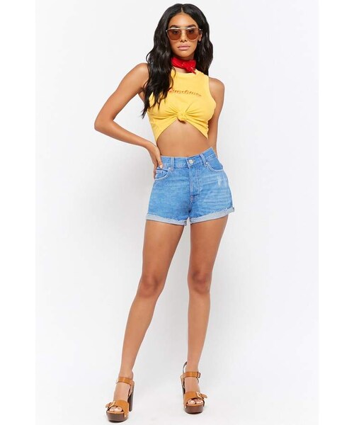 FOREVER 21（フォーエバー トゥエンティーワン）の「Forever 21 Distressed Button-Fly Denim Shorts（その他パンツ・レディース・Blue・24/25/26/27/28/29/30/31）」の7枚目の写真
