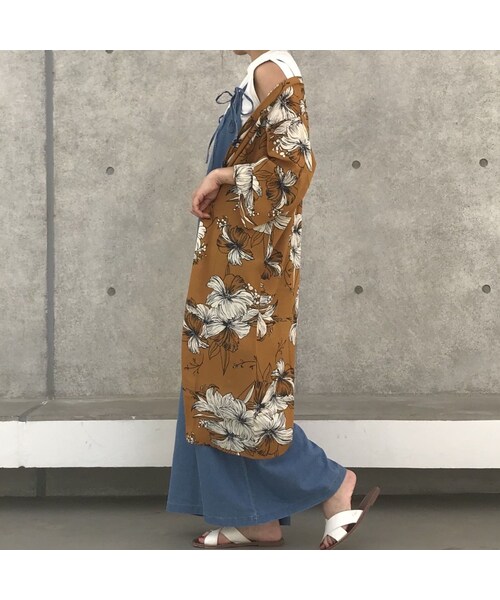 copine(コピン)の「ウエストリボン付きレトロ花柄ロングガウン(2color)【クリックポスト対象商品】(カーディガン/ボレロ・レディース・その他)」の3枚目の写真