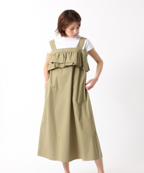 カレンソロジー　ワンピースフリル付きノースリーブロングワンピース（ダークグレー） WEB限定】コットンリネンフリルスリーブワンピース | [公式