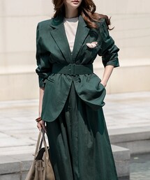 DINT | クラシックムードヘンコチーフリネンジャケット（ベルトset）(ステンカラーコート)