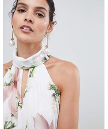 ★Ted Baker MATERVA フローラルホルタープリーツ 上質マキシ AMBIDEX Store ○○さき編みお花 レース襟ブラウス(F シロ): l