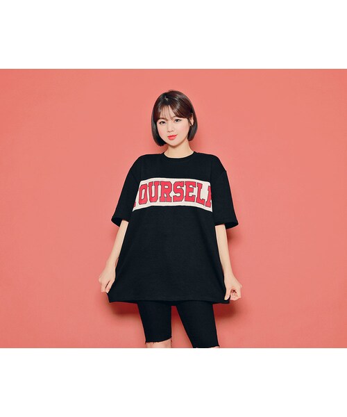 HOTPING（ホッピン）の「YOURSELFレタリングTシャツ（Tシャツ/カットソー・レディース・イエロー/グリーン/ネイビー/ブラック・フリーサイズ(XS-XXL)）」の2枚目の写真