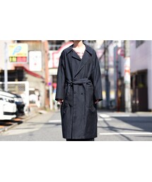 YANTOR | Slab Linen Wool Long Coat / dark navy(トレンチコート)