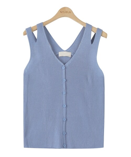 withipun（ウィズイプン）の「カットアウトリブノースリーブトップス（キャミソール・レディース・パープル/ブルー/ホワイト/ベージュ/グリーン/ブラック・FREE）」の6枚目の写真