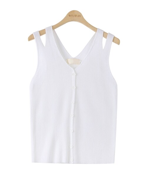 withipun（ウィズイプン）の「カットアウトリブノースリーブトップス（キャミソール・レディース・パープル/ブルー/ホワイト/ベージュ/グリーン/ブラック・FREE）」の2枚目の写真