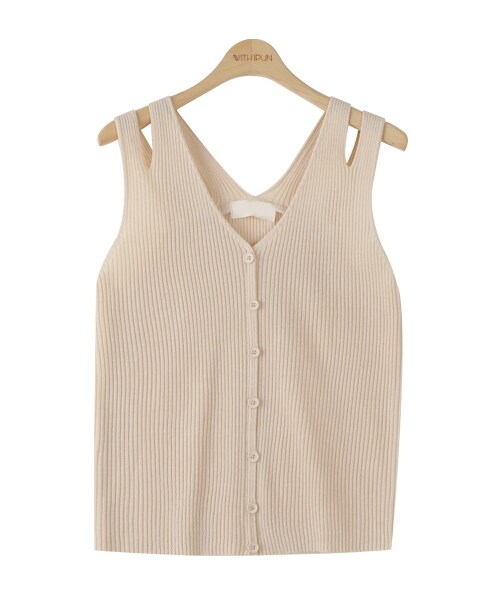 withipun（ウィズイプン）の「カットアウトリブノースリーブトップス（キャミソール・レディース・パープル/ブルー/ホワイト/ベージュ/グリーン/ブラック・FREE）」の4枚目の写真