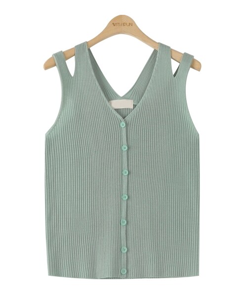 withipun（ウィズイプン）の「カットアウトリブノースリーブトップス（キャミソール・レディース・パープル/ブルー/ホワイト/ベージュ/グリーン/ブラック・FREE）」の5枚目の写真