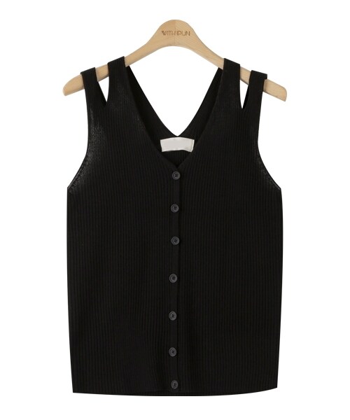 withipun（ウィズイプン）の「カットアウトリブノースリーブトップス（キャミソール・レディース・パープル/ブルー/ホワイト/ベージュ/グリーン/ブラック・FREE）」の3枚目の写真
