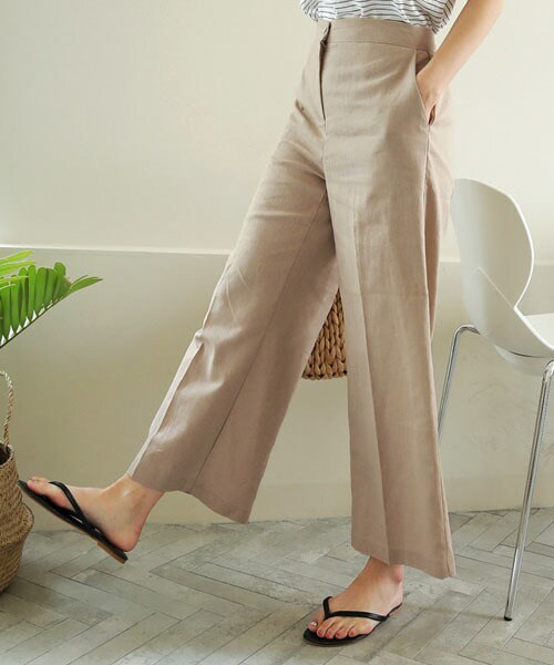 DHOLIC（ディーホリック）の「ワイドリネンブレンドパンツ（その他パンツ・レディース・レッド/ベージュ/ブラック/ブラウン・FREE）」の4枚目の写真
