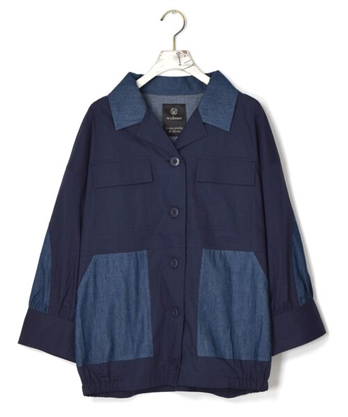 w closet（ダブルクローゼット）の「異素材切替シャツ羽織り（ジャケット/アウター・レディース・キナリ/ベージュ/カーキ/ネイビー・FREE）」の3枚目の写真
