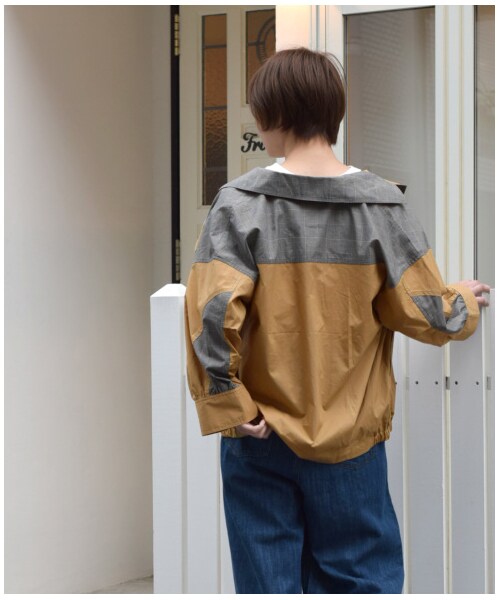 w closet（ダブルクローゼット）の「異素材切替シャツ羽織り（ジャケット/アウター・レディース・キナリ/ベージュ/カーキ/ネイビー・FREE）」の14枚目の写真