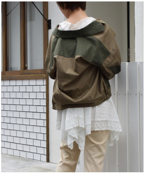 w closet（ダブルクローゼット）の「異素材切替シャツ羽織り（ジャケット/アウター・レディース・キナリ/ベージュ/カーキ/ネイビー・FREE）」の20枚目の写真