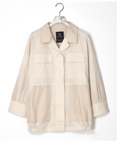 w closet（ダブルクローゼット）の「異素材切替シャツ羽織り（ジャケット/アウター・レディース・キナリ/ベージュ/カーキ/ネイビー・FREE）」の4枚目の写真
