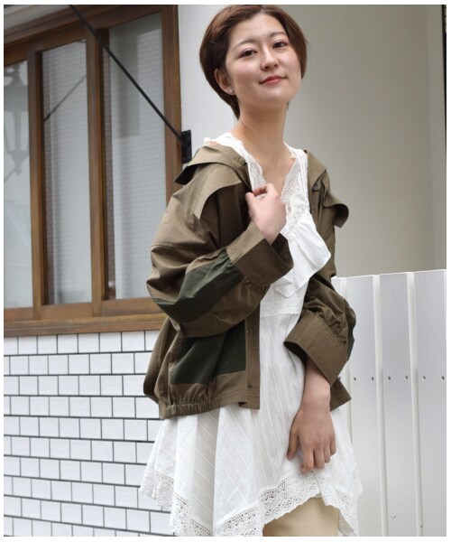 w closet（ダブルクローゼット）の「異素材切替シャツ羽織り（ジャケット/アウター・レディース・キナリ/ベージュ/カーキ/ネイビー・FREE）」の22枚目の写真