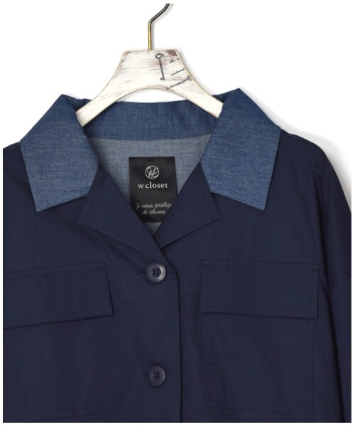 w closet（ダブルクローゼット）の「異素材切替シャツ羽織り（ジャケット/アウター・レディース・キナリ/ベージュ/カーキ/ネイビー・FREE）」の9枚目の写真