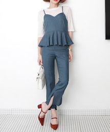 DHOLIC | ペプラムビスチェ&アンバランススリットスラックスSET(スラックス)