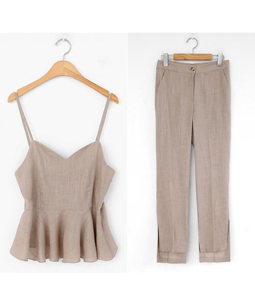 DHOLIC（ディーホリック）の「ペプラムビスチェ&アンバランススリットスラックスSET（スラックス・レディース・ブルー/ベージュ・S/M）」の2枚目の写真