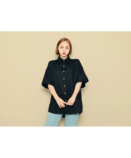 HOTPING（ホッピン）の「ワンポケットラベルポイントシャツ（シャツ/ブラウス・レディース・ネイビー/カーキ/ブラック/ベージュ/ピンク/マスタード/ホワイト・フリーサイズ(XS-XL)）」の3枚目の写真