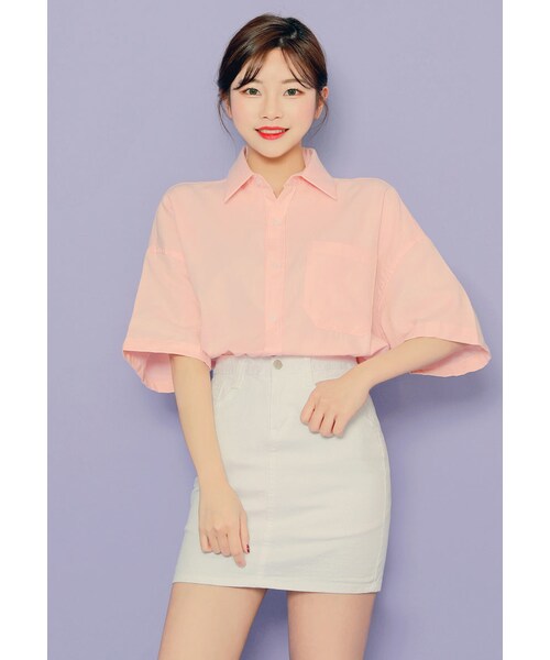 HOTPING（ホッピン）の「ワンポケットラベルポイントシャツ（シャツ/ブラウス・レディース・ネイビー/カーキ/ブラック/ベージュ/ピンク/マスタード/ホワイト・フリーサイズ(XS-XL)）」の7枚目の写真