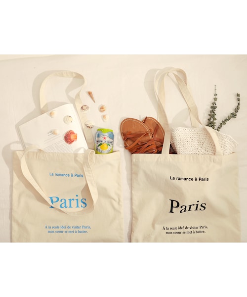 HOTPING（ホッピン）の「PARISフランス語レタリングエコバッグ（エコバッグ/サブバッグ・レディース・ブラック/ブルー・フリーサイズ）」の2枚目の写真