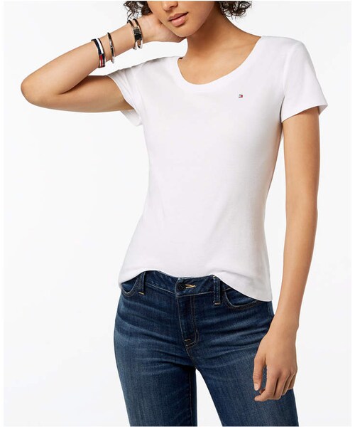 TOMMY HILFIGER(トミーヒルフィガー)の「Tommy Hilfiger Cotton Logo T-Shirt, Created for Macy's(Tシャツ/カットソー・レディース・Pink/Black/Coralie/Red/Blue/Sweet Pea/White・XS/S/M/L/XL/XXL)」の2枚目の写真