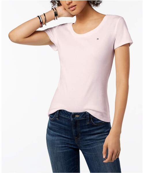TOMMY HILFIGER(トミーヒルフィガー)の「Tommy Hilfiger Cotton Logo T-Shirt, Created for Macy's(Tシャツ/カットソー・レディース・Pink/Black/Coralie/Red/Blue/Sweet Pea/White・XS/S/M/L/XL/XXL)」の1枚目の写真