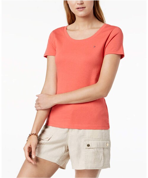 TOMMY HILFIGER(トミーヒルフィガー)の「Tommy Hilfiger Cotton Logo T-Shirt, Created for Macy's(Tシャツ/カットソー・レディース・Pink/Black/Coralie/Red/Blue/Sweet Pea/White・XS/S/M/L/XL/XXL)」の5枚目の写真