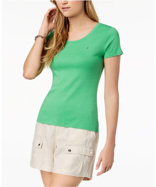 TOMMY HILFIGER(トミーヒルフィガー)の「Tommy Hilfiger Cotton Logo T-Shirt, Created for Macy's(Tシャツ/カットソー・レディース・Pink/Black/Coralie/Red/Blue/Sweet Pea/White・XS/S/M/L/XL/XXL)」の6枚目の写真